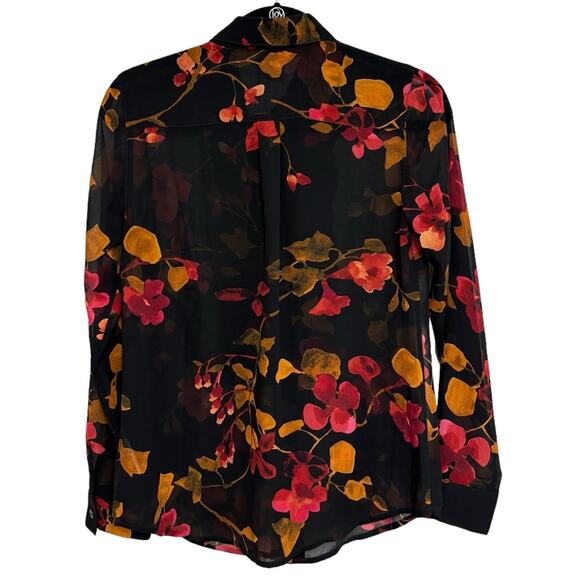 Cabi Ruffle Front Black Fall Floral Catherine Blouse - Size XS - Picture 2 of 5